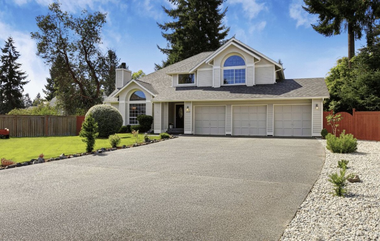Freshly poured concrete driveway at a residential home in Tacoma, WA