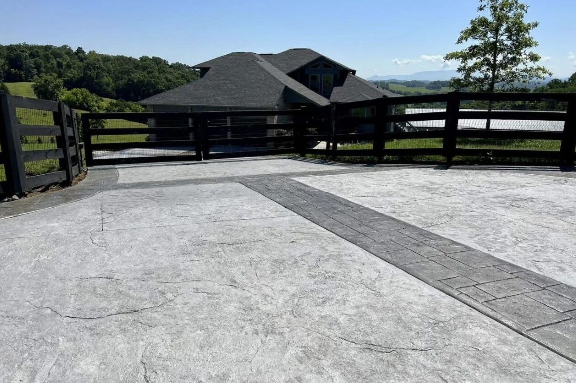 Stamped decorative concrete driveway with mountain view in Tacoma, WA